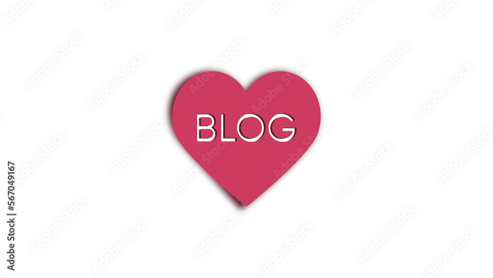 Word Blog with magenta heart icon on cutout paper on white background Horizontal banner Beauty Make up concept