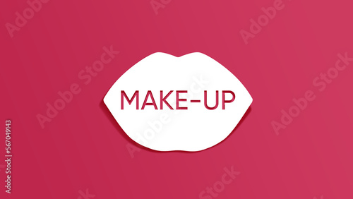 Word Make-up on cutout paper on Magenta background Horizontal banner Beauty Make up concept