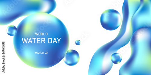 World water day banner. Ecology concept with blue liquid drops. Vector illustration