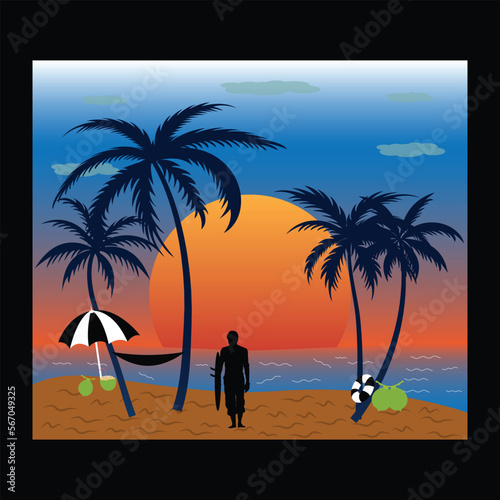 Surfing California beach illustration Design