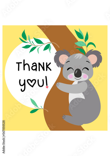 Thank you card with adorable koala on the tree