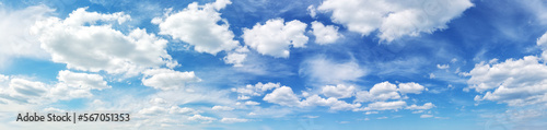 Panoramic view of the sky with beautiful cloudscape in sunny day.