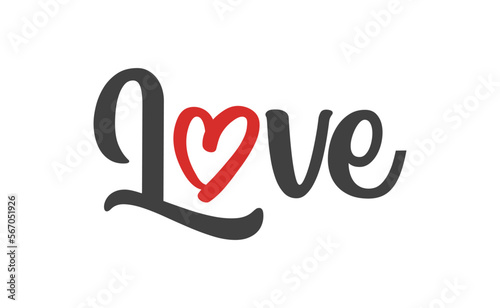 Love text lettering. O letter replaced by heart shape. Valentine's day design.