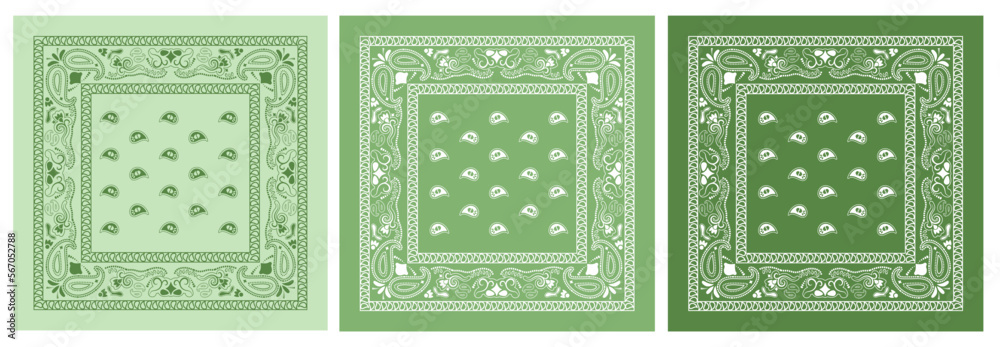 Green bandana kerchief paisley fabric patchwork abstract vector seamless pattern - obrazy, fototapety, plakaty 