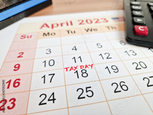 Tax payment day marked on a calendar - April 18, 2023