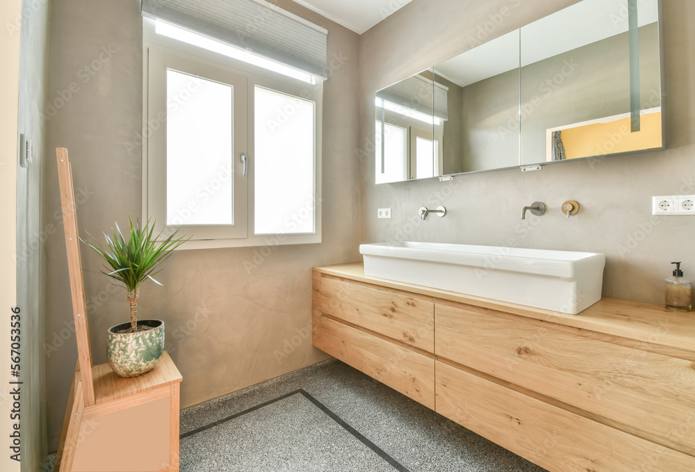 Modern bathroom interior with wooden cabinet Modern bathroom interior with wooden cabinet