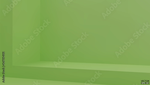Abstract green and gradient light background with studio backdrops. Green Blank display or clean room for showing product. Green background. Vector illustration.