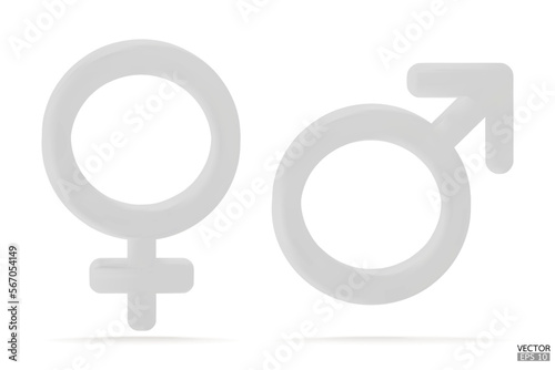 White Male and Female symbol icon isolated on white background. Male and female icon set. The symbol for web site, design, logo, app and UI. Gender Icon white symbol. 3D vector illustration.