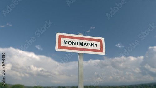 City sign of Montmagny. Entrance of the municipality of Montmagny