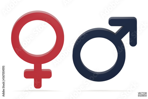 Male and Female symbol icon isolated on white background. Male and female icon set. The symbol for web site, design, logo, app and UI. Gender Icon red and blue symbol. 3D vector illustration.