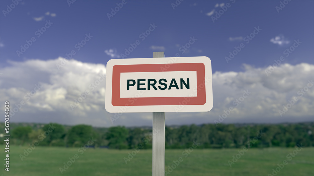 City sign of Persan. Entrance of the municipality of Persan