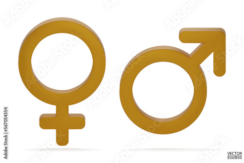 Male and Female symbol icon isolated on white background. Male and female icon set. The symbol for web site, design, logo, app and UI. Gender Icon yellow symbol. 3D vector illustration.