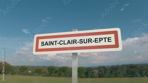 City sign of Saint-Clair-sur-Epte. Entrance of the municipality of Saint Clair sur Epte