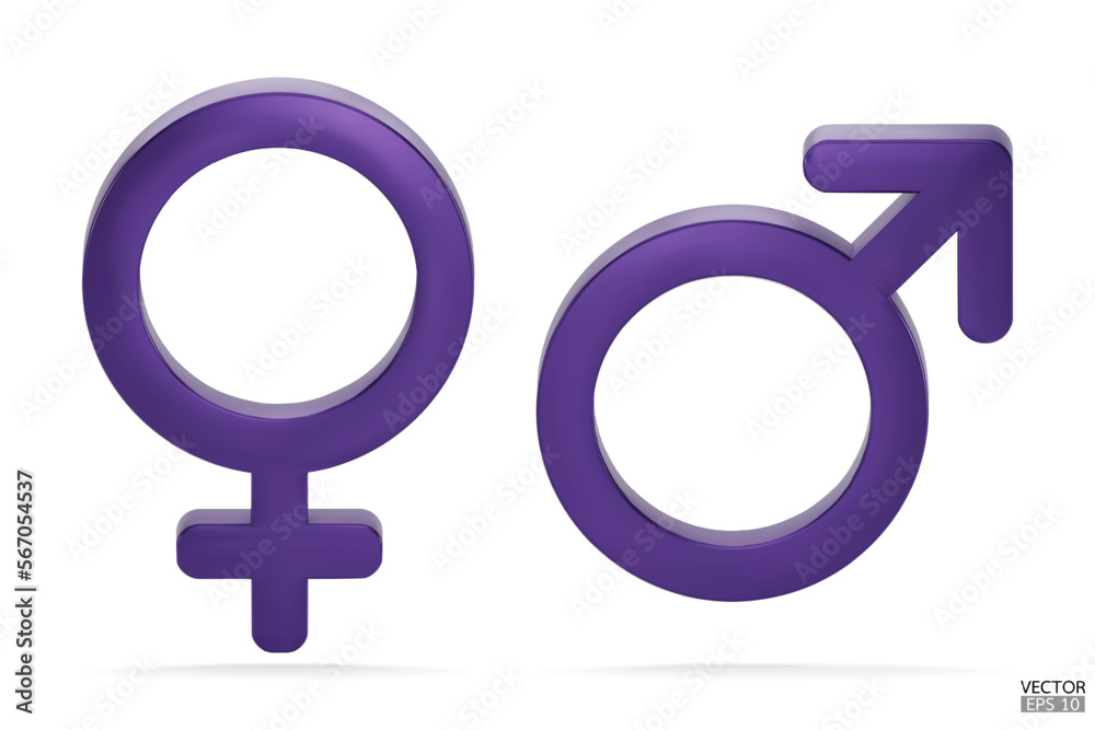 Male and Female symbol icon isolated on white background. Male and female icon set. The symbol for web site, design, logo, app and UI. Gender Icon purple symbol. 3D vector illustration. Male and Female symbol icon isolated on white background. Male and female icon set. The symbol for web site, design, logo, app and UI. Gender Icon purple symbol. 3D vector illustration.