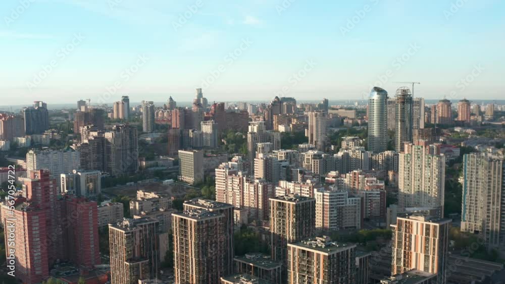 Modern residential area in the center of Kyiv. French Quarter. Elite real estate. Ukraine. Aerial. Summer. Modern residential area in the center of Kyiv. French Quarter. Elite real estate. Ukraine. Aerial. Summer.