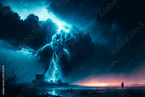 The sky is filled with the sounds of thunder, as bolts of lightning illuminate the darkness