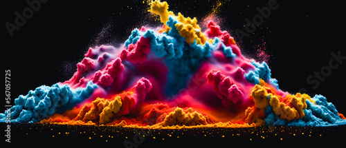 Vibrant Surrealist masterpiece captures explosion of powder in mid-air. Generative AI