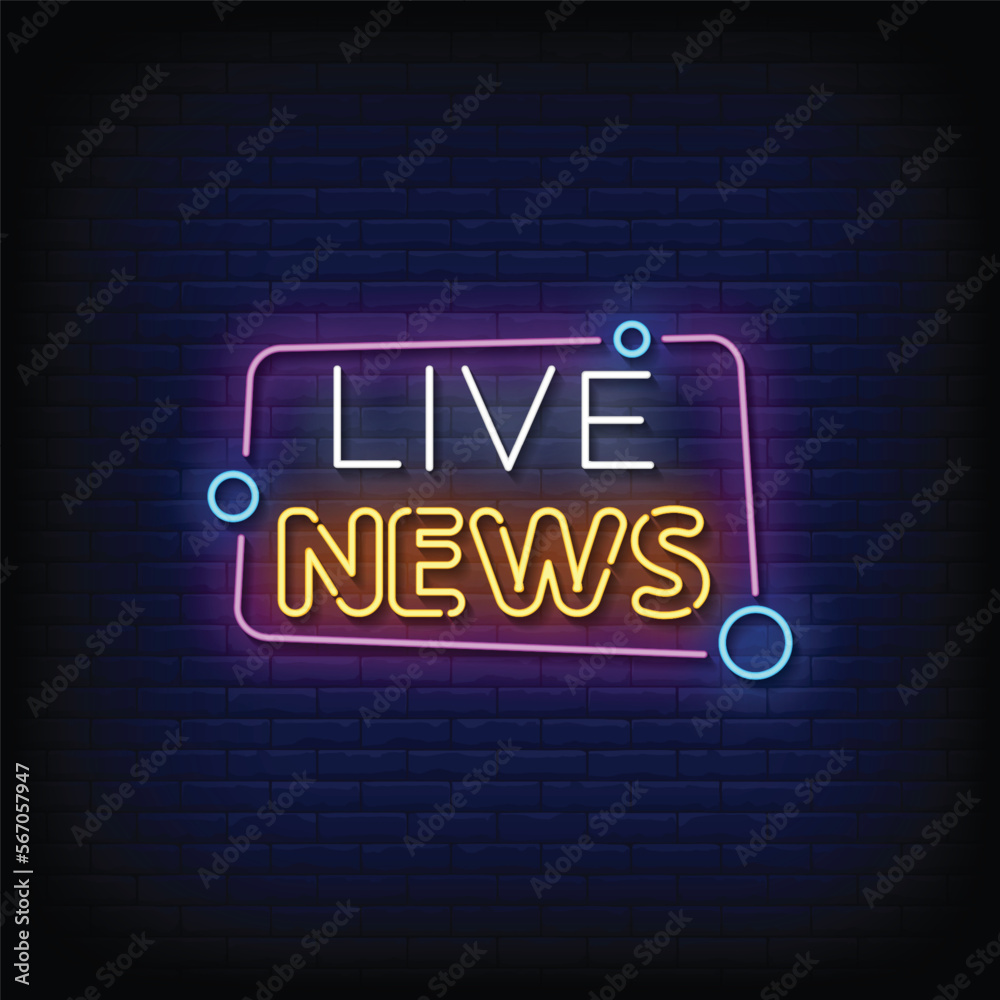 Neon Sign live news with brick wall background vector