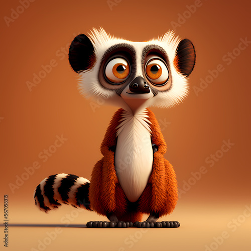 Cute Cartoon Lemur Character 3D Rendered