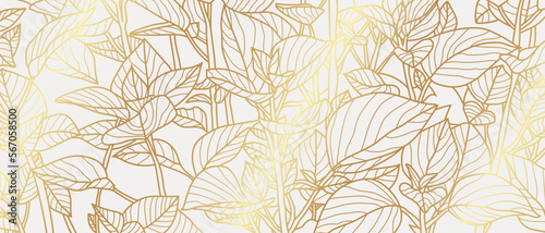 Luxury line art nature background vector design. Gold color pattern design for wallpaper, fabric and packaging.