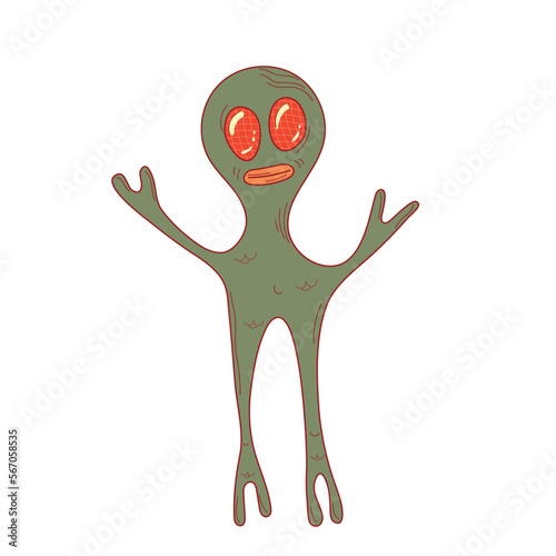 Funny alien. Mneterrestrial creature isolated on white background. Vector illustration
