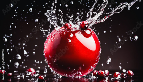 Captivating still-life of water-splashed cranberries captures the beauty of slow-motion photography. Generative AI