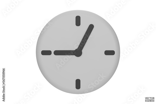White watch isolated on white background. 3D Round clock icon. Cartoon minimal style.Time-keeping, measurement of time, and time management. Clock icon logo, app UI. 3D Vector illustration.