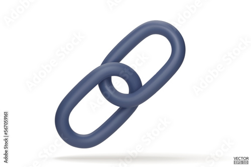 3d Realistic blue Chain or link Icon isolated on white background. Two chain links icon, Attach, Lock symbol. Blockchain link sign. 3D vector illustration