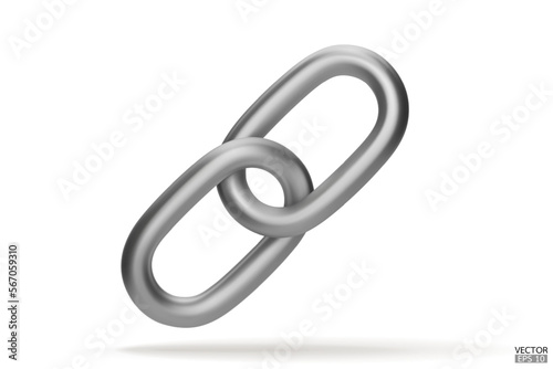 3d Realistic metal Chain or link Icon isolated on white background. Two chain links icon, Attach, Lock symbol. Blockchain link sign. 3D vector illustration