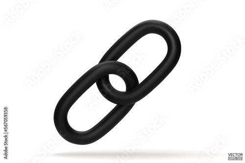 3d Realistic black Chain or link Icon isolated on white background. Two chain links icon, Attach, Lock symbol. Blockchain link sign. 3D vector illustration