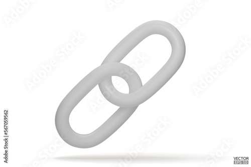 3d Realistic white Chain or link Icon isolated on white background. Two chain links icon, Attach, Lock symbol. Blockchain link sign. 3D vector illustration