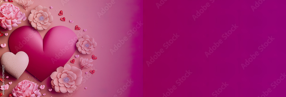Red hearts on a gradient background with copy space for your Valentine´s greetings. Beautiful ornate hearts for passion, love and romance. Generated AI.