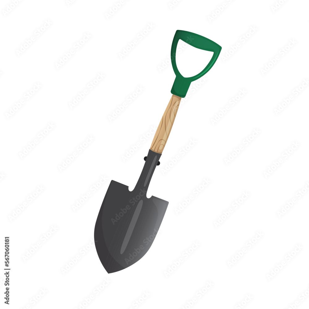 Shovel illustration. Shovel for garden, camping, fire shovel. Vector illustration of izdolized on white background.