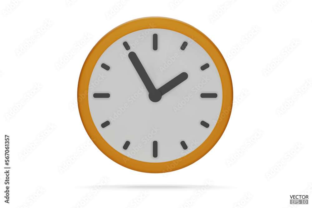 Yellow watch isolated on white background. 3D Round clock icon. Cartoon minimal style.Time-keeping, measurement of time, and time management. Clock icon logo, app UI. 3D Vector illustration. Yellow watch isolated on white background. 3D Round clock icon. Cartoon minimal style.Time-keeping, measurement of time, and time management. Clock icon logo, app UI. 3D Vector illustration.