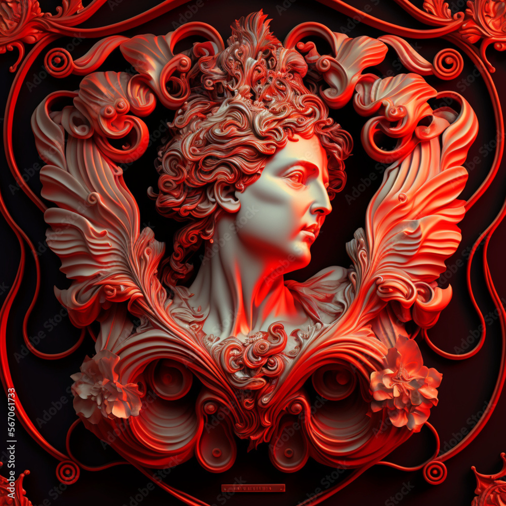 Hermes Trismegistus: A Fusion of Art Nouveau and Rococo with a Touch of Red Ambiance