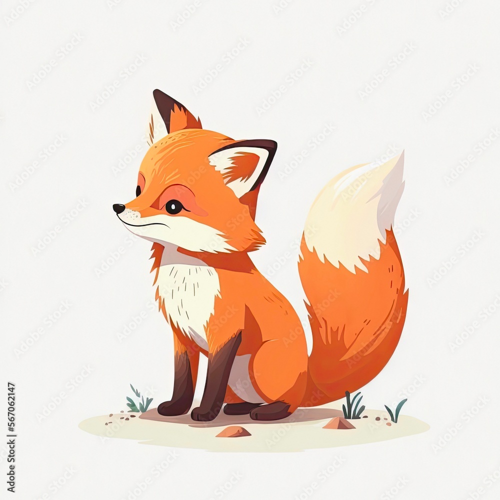 Cute little fox, cartoon character. Generative AI art.