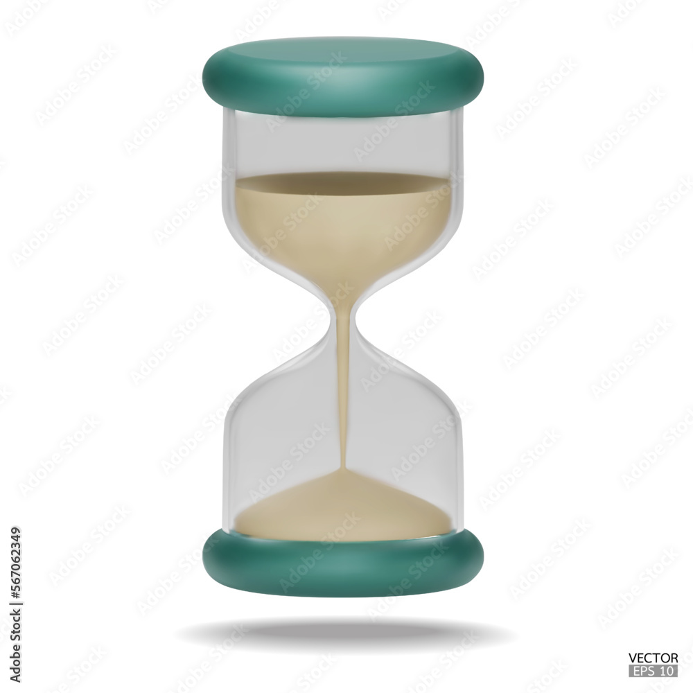 3D Realistic Hourglass with Sand isolated on white background. Green ...