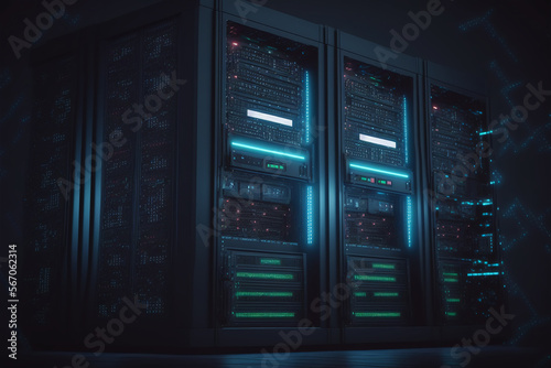 server racks in computer network security server room data center, network operating center server room, generative ai