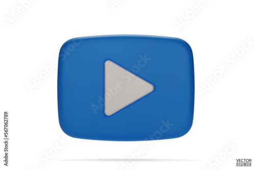 Blue Video camera icon isolate on white background. 3d Realistic movie icon, play button for the interface of applications and web pages. Video, streaming, multimedia concept. 3D vector illustration.