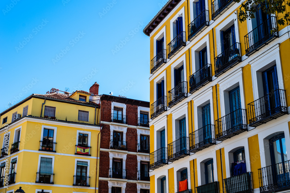 Naklejka premium Old residential building in central Madrid. Real estate, renovation and maintenance concepts