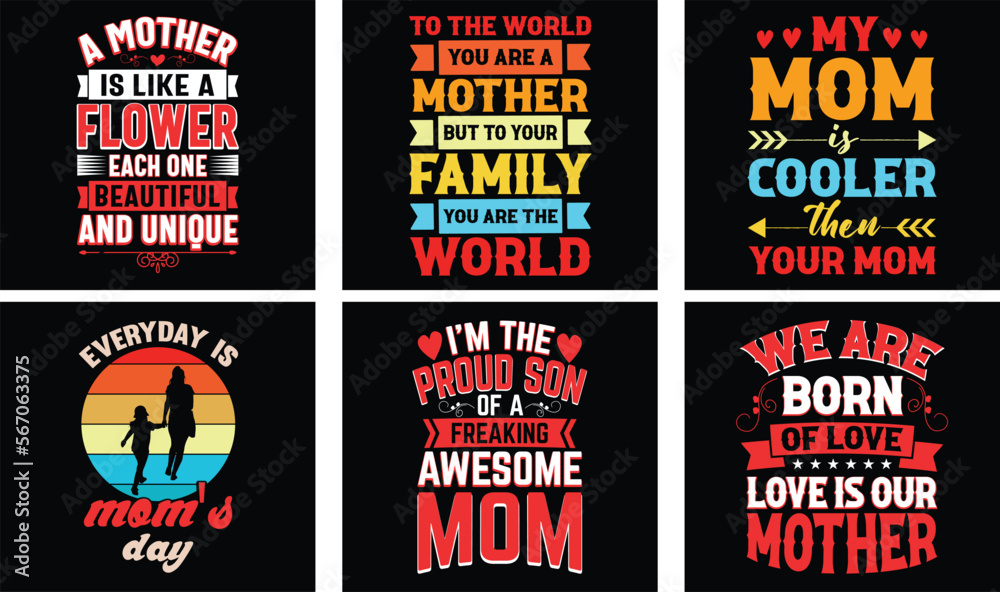 Mom T-shirt Design. Mother's Day t-shirt design bundle. Typography mom t-shirt design.  