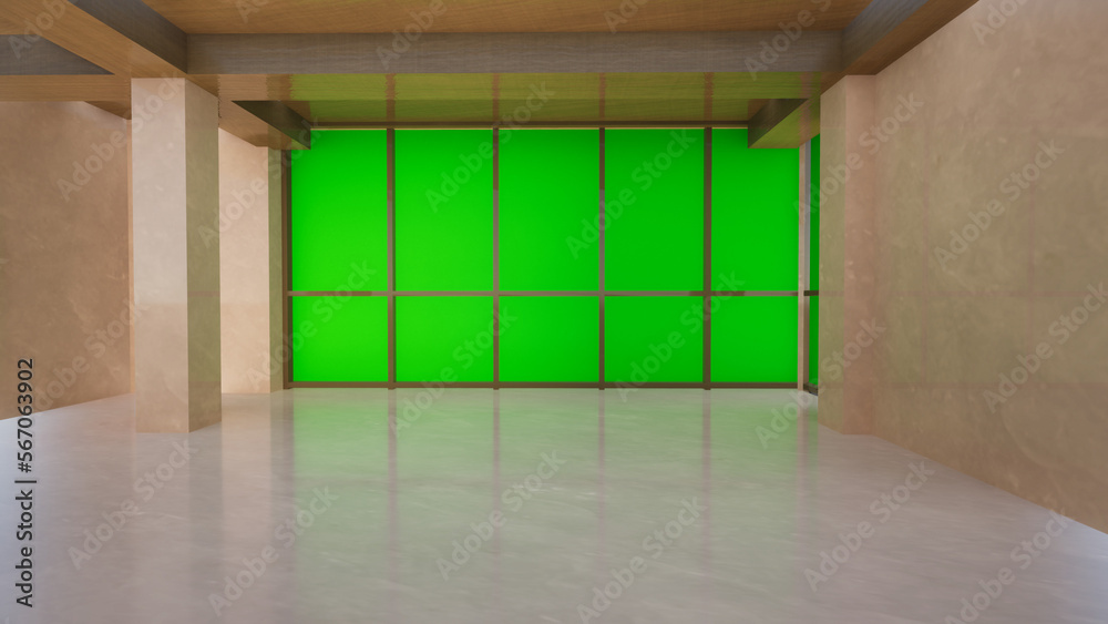 Obraz premium empty room with a window green screen