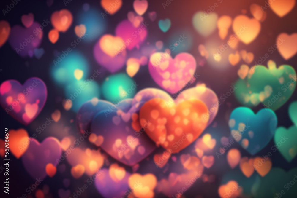 Bokeh hearts romantic background for Valentine's day