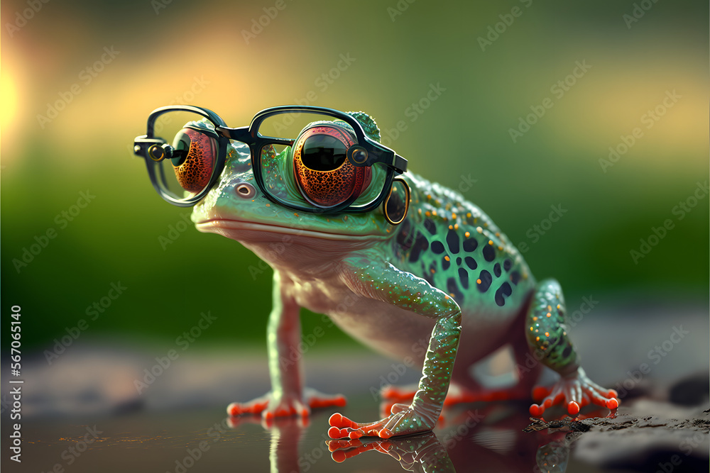 Obraz premium frog with glasses, generative ai
