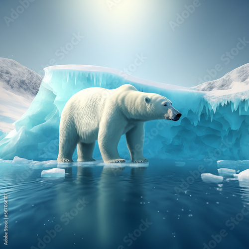polar bear on ice created with Generative AI technology