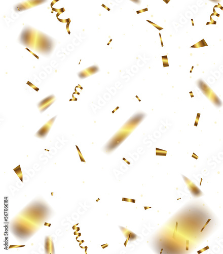 Shiny golden confetti confetti and ribbons falling down. Bright festive tinsel of gold color.luxury background.