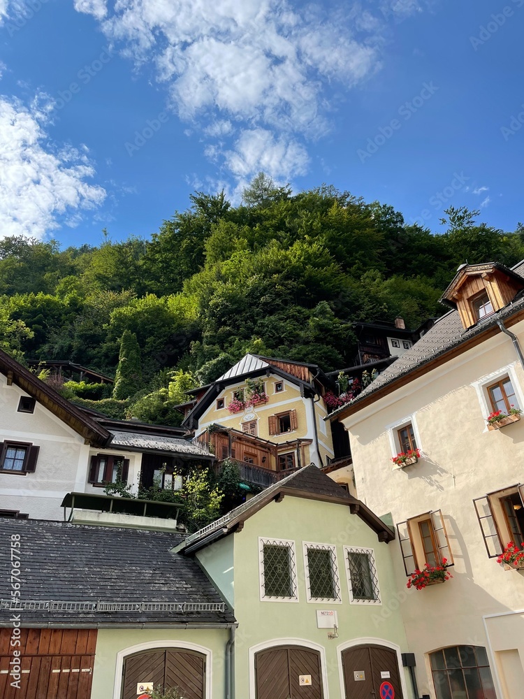 Hallstatt village, buildings, houses, sky