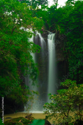 the natural freshness of the Curug or waterfalls Gondoroiyo in Semarang. Indonesia. Long Exposure photography.