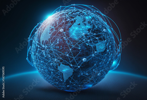 Communication technology internet business. Global world network and telecommunication on earth cryptocurrency and blockchain generative ai