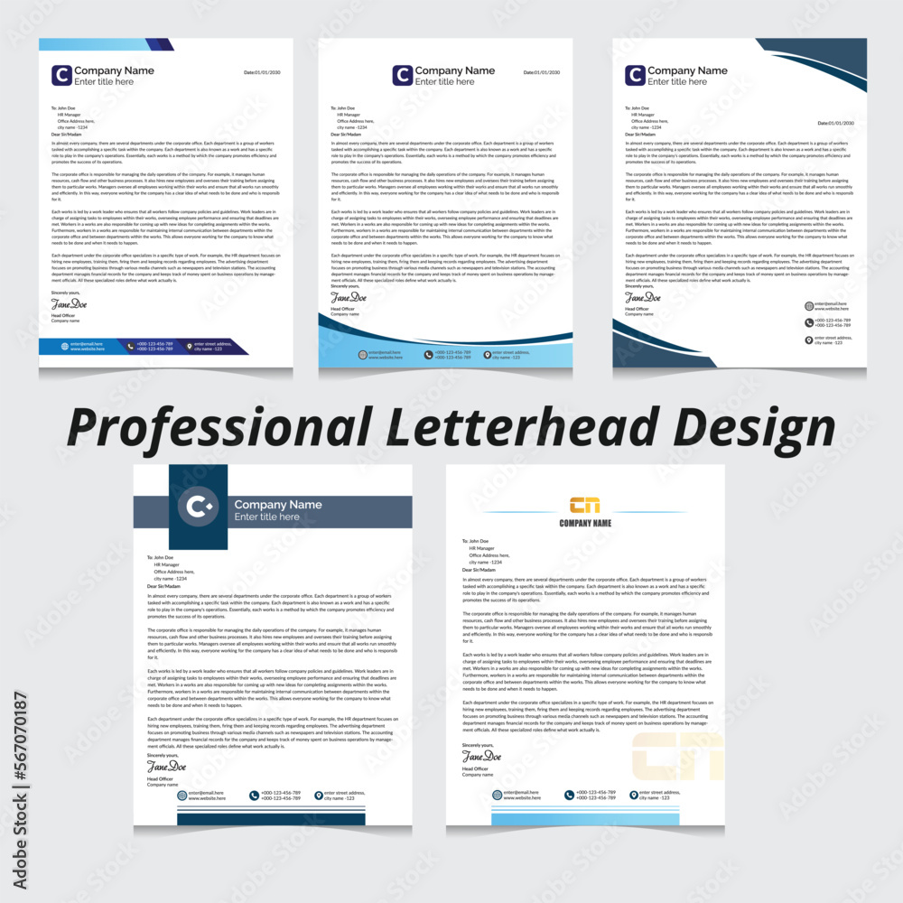 corporate modern letterhead design template with yellow, blue. creative modern letter head design template for your project. letterhead, letter head, Business letterhead design